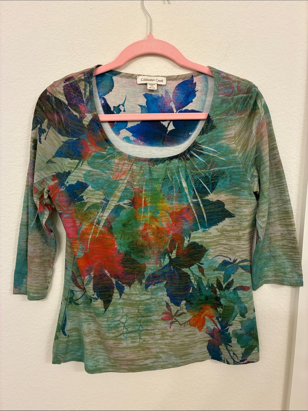 Coldwater Creek XS 4/6 Lined Colorful Floral Abstract Top | Made in USA | Whimsy